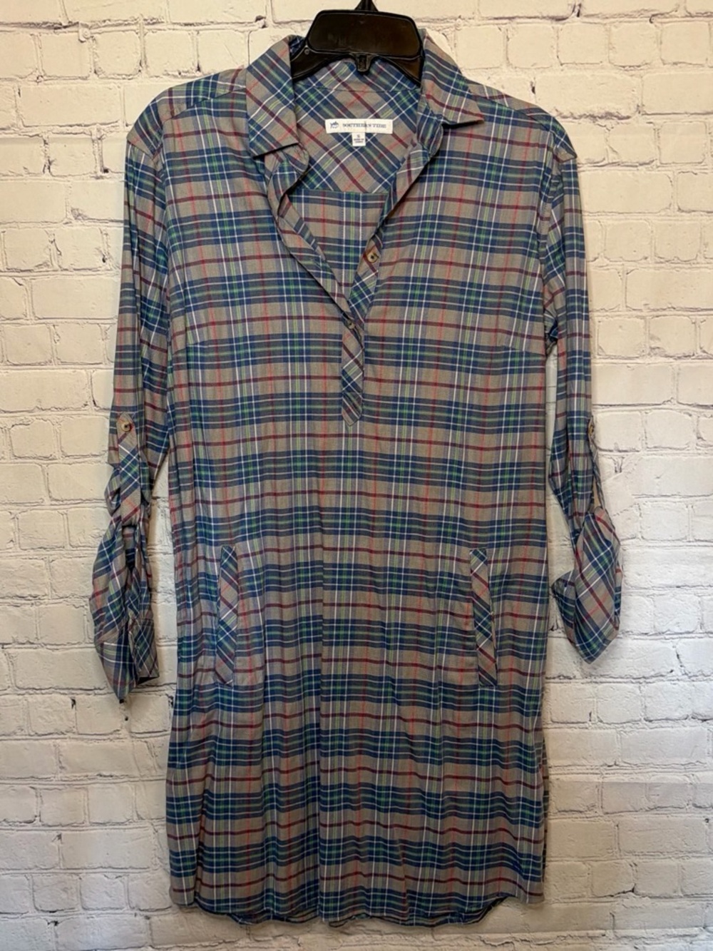 Southern Tide Plaid Shirt Dress - Blue Multi